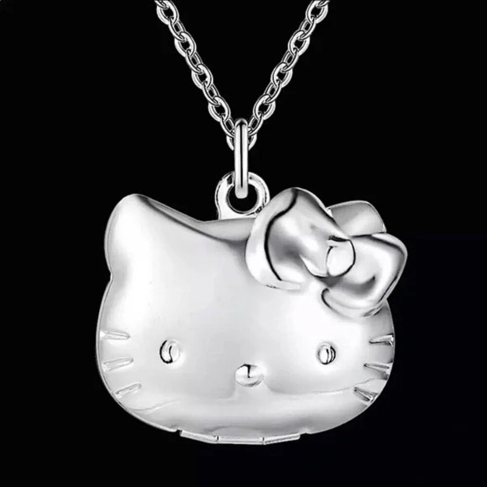 Hello Kitty Locket Necklace 925 Silver Plated Pendant Sanrio Rave Emo Opens Fun